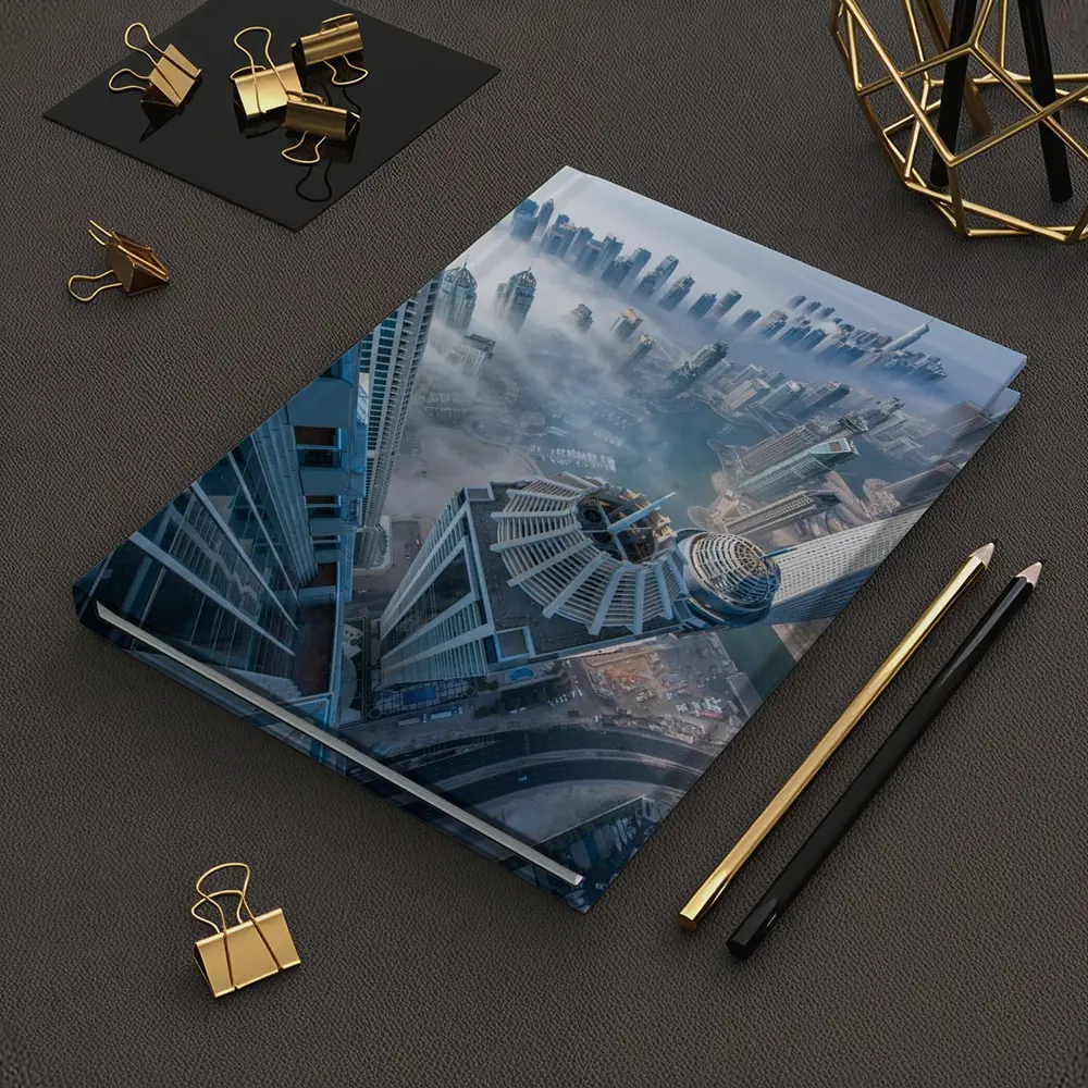 Dubai Skyline Skyscrapers Aerial Fog View – Notebooks