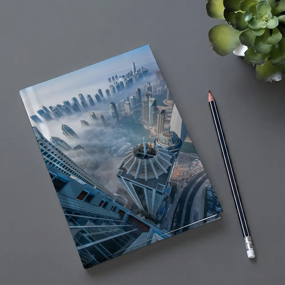 Dubai Skyline Skyscrapers Aerial Fog View – Notebooks