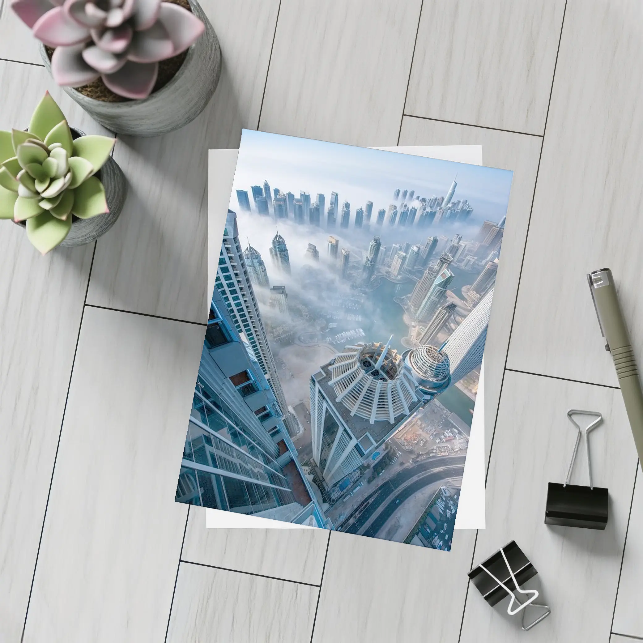 Dubai Skyline Skyscrapers Aerial Fog View – Postcards