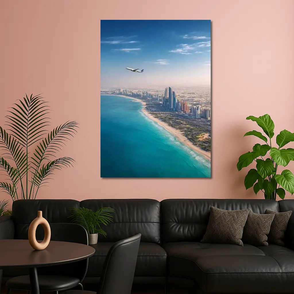 Abu Dhabi Skyline Aerial View Airplane – Wall Art