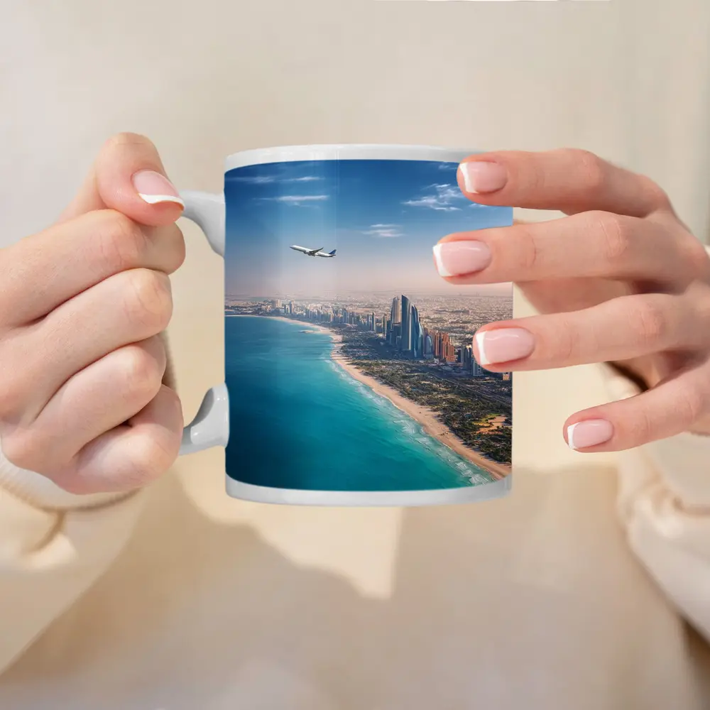 Abu Dhabi Skyline Aerial View Airplane – Mugs
