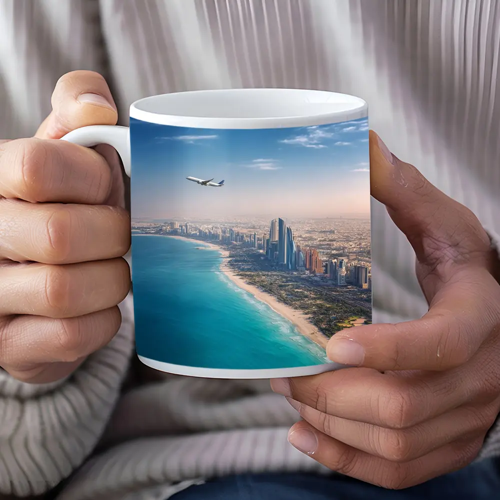 Abu Dhabi Skyline Aerial View Airplane – Mugs