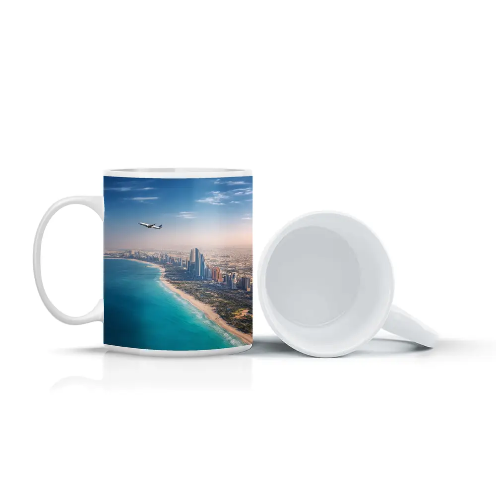 Abu Dhabi Skyline Aerial View Airplane – Mugs