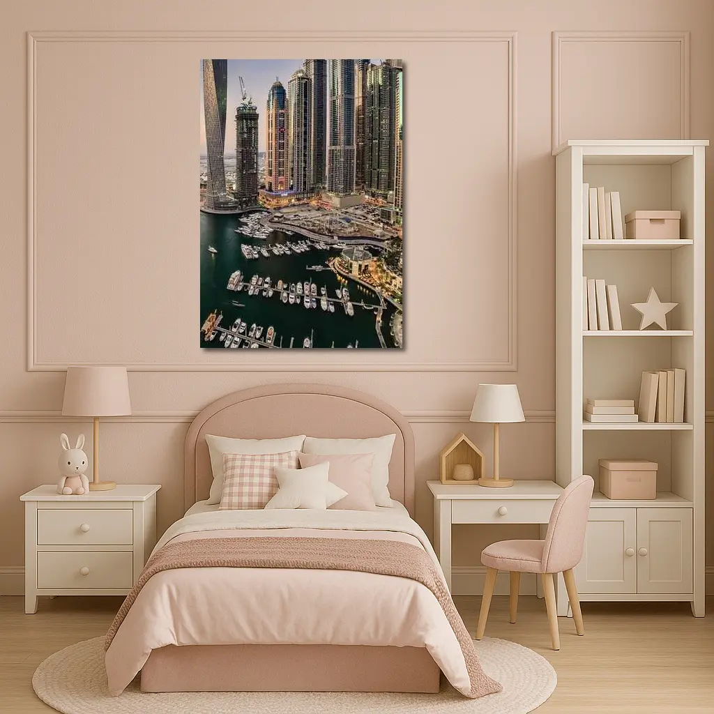 Dubai Marina Skyline Yachts Dusk Aerial View – Wall Art