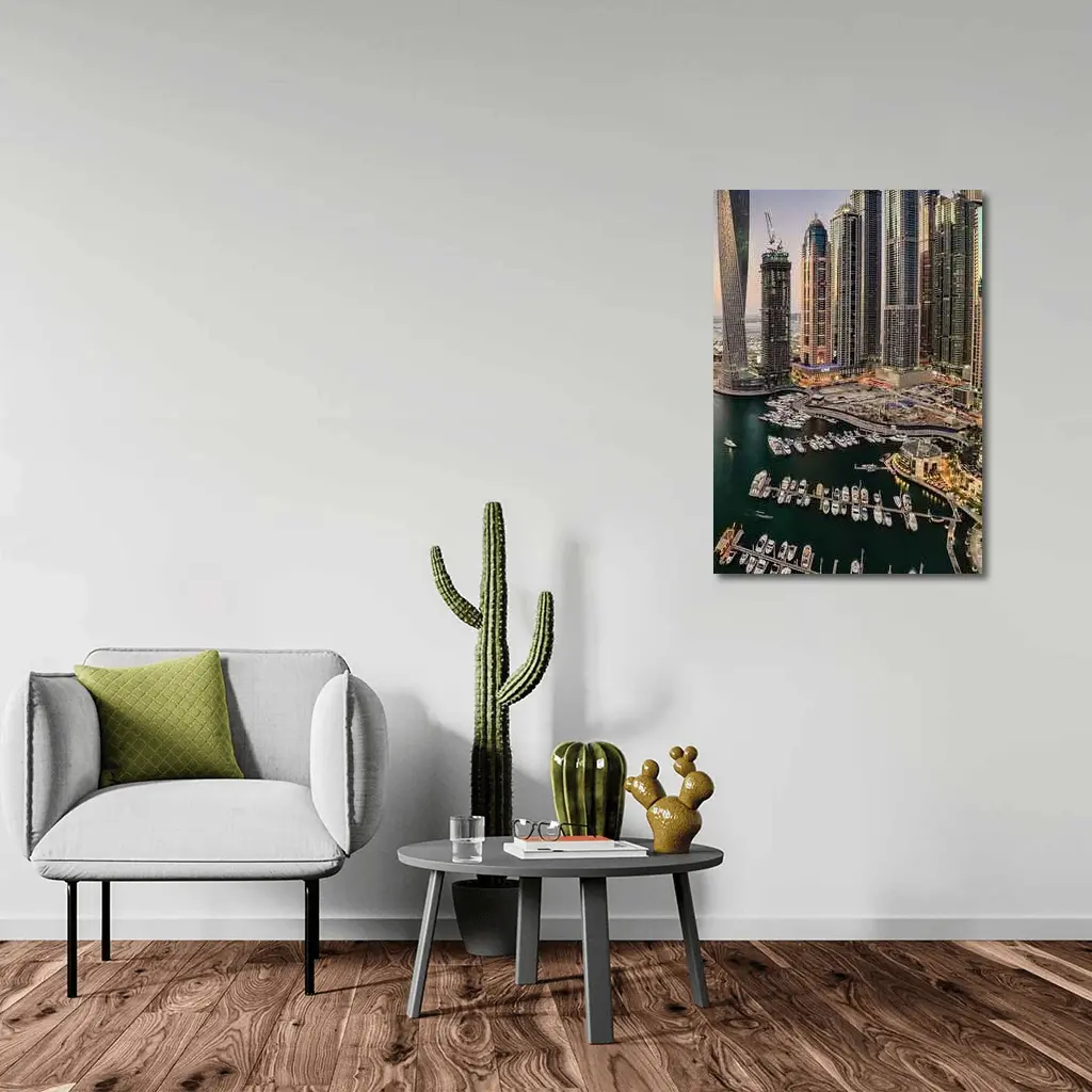 Dubai Marina Skyline Yachts Dusk Aerial View – Wall Art