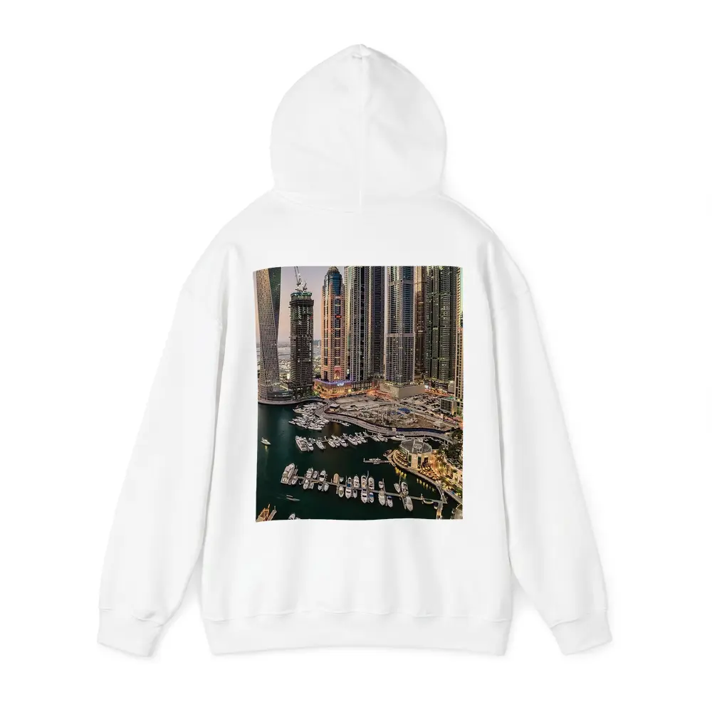 Dubai Marina Skyline Yachts Dusk Aerial View – Hoodies