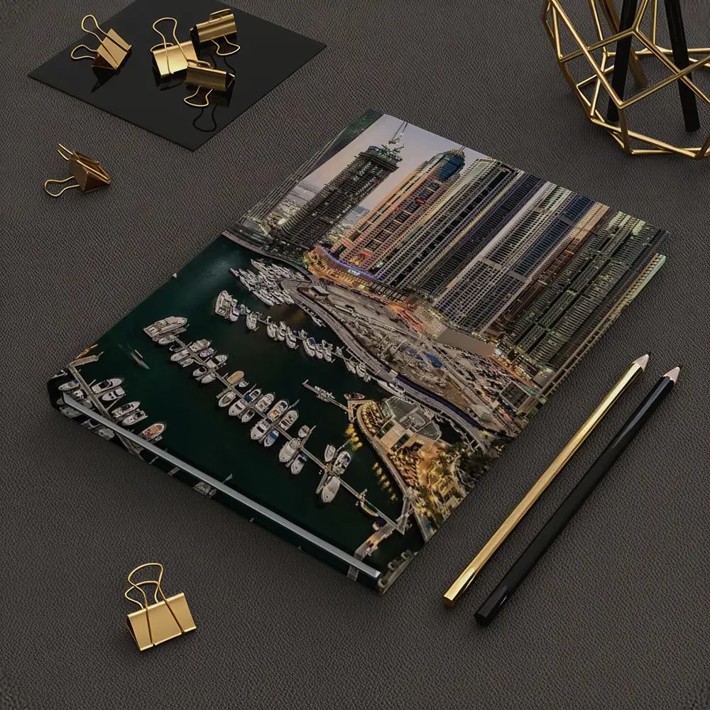 Dubai Marina Skyline Yachts Dusk Aerial View – Notebooks