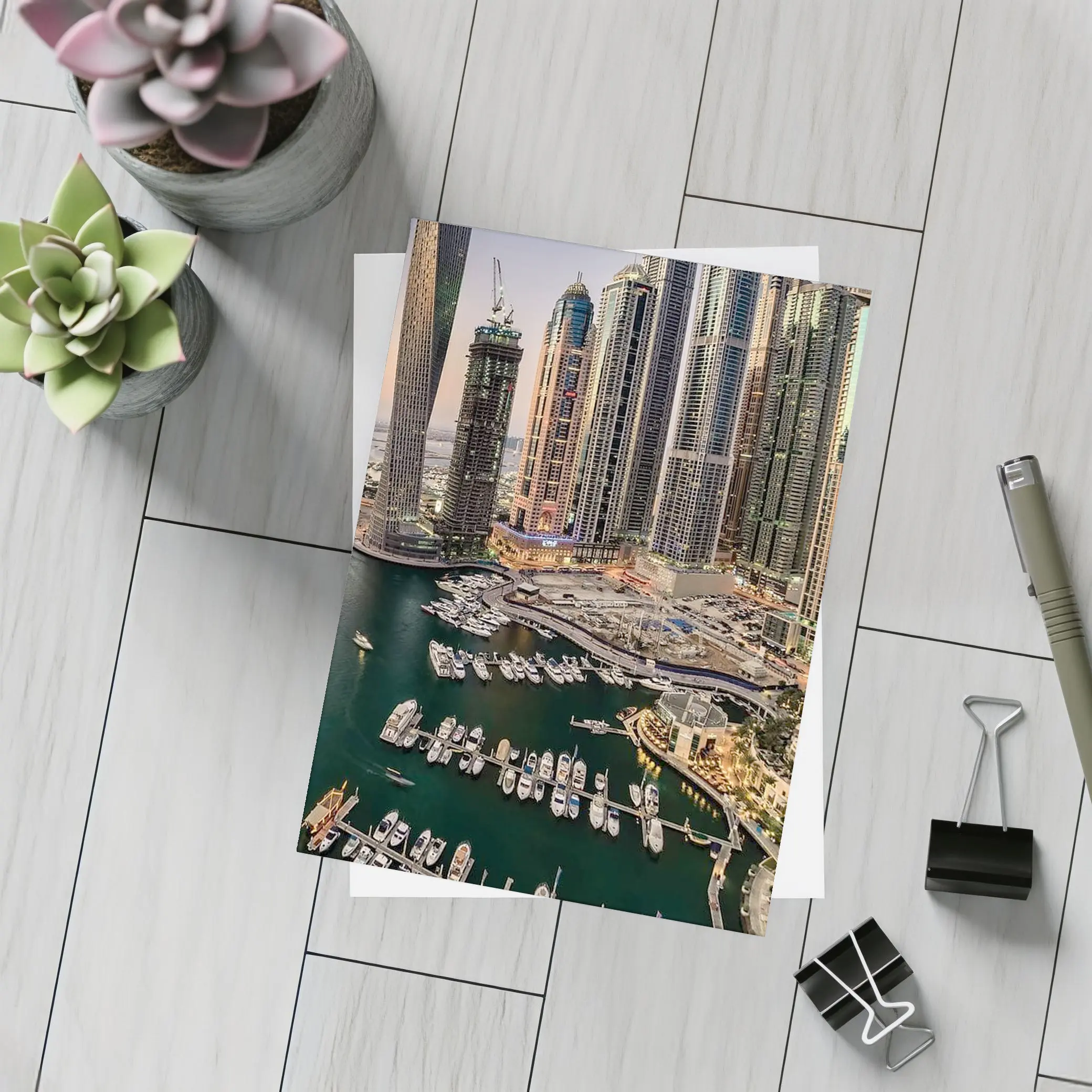 Dubai Marina Skyline Yachts Dusk Aerial View – Postcards