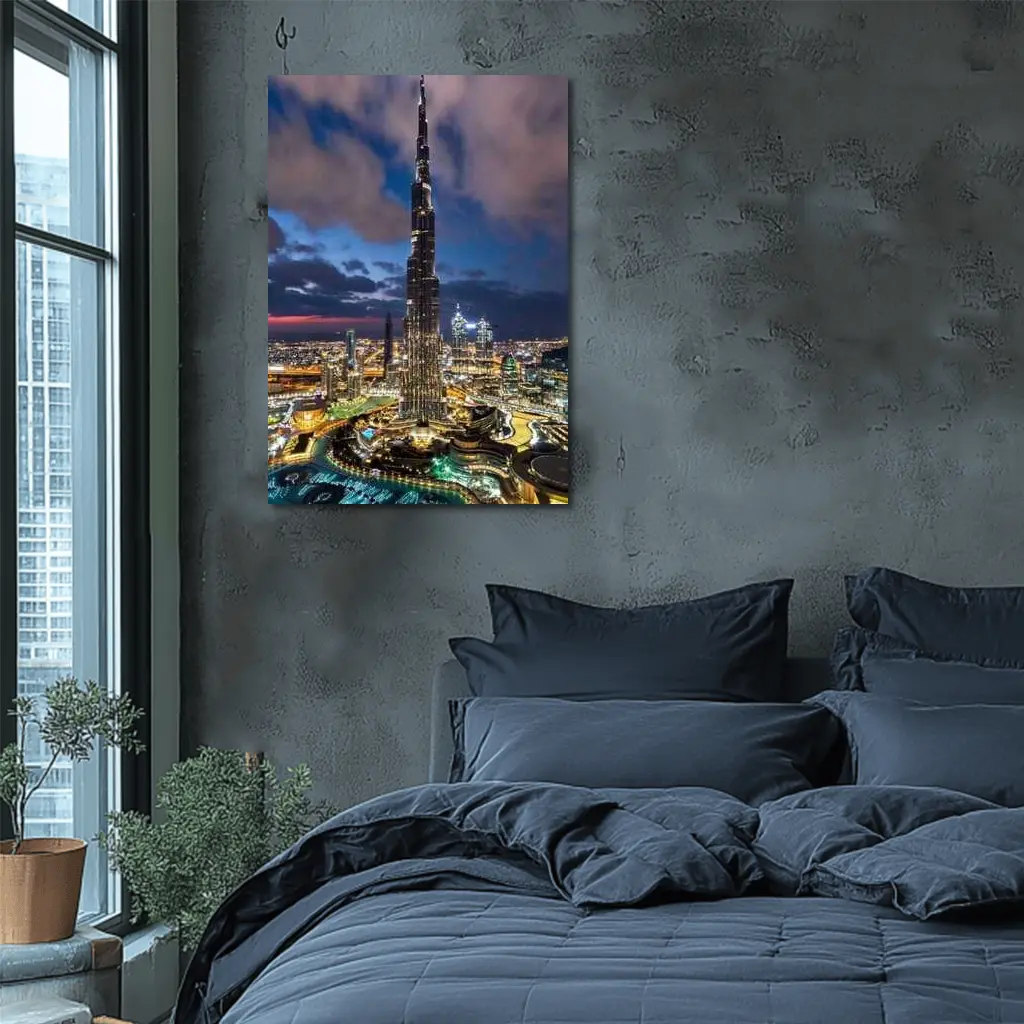 Burj Khalifa Dubai City Night Aerial View – Wall Art