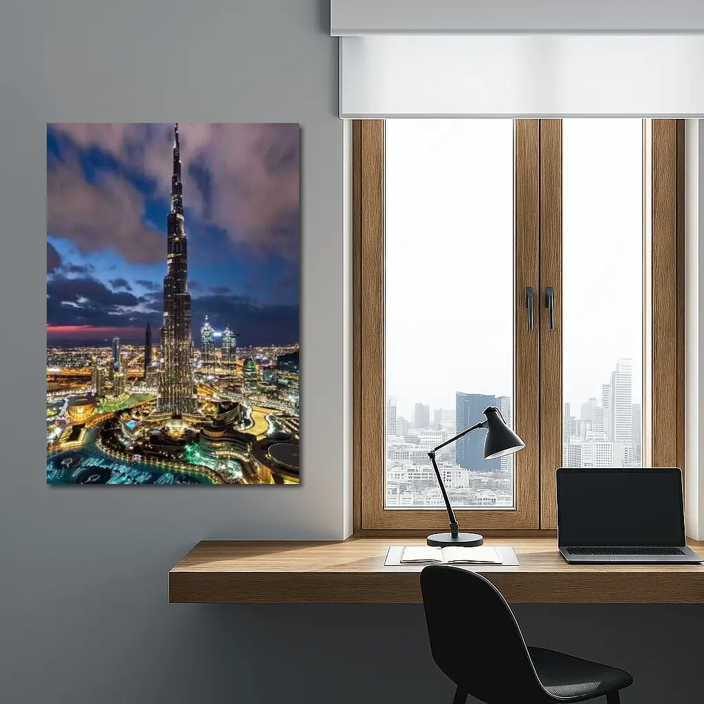 Burj Khalifa Dubai City Night Aerial View – Wall Art