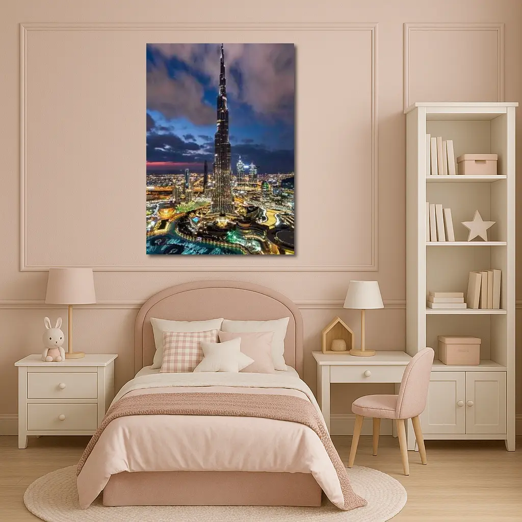 Burj Khalifa Dubai City Night Aerial View – Wall Art