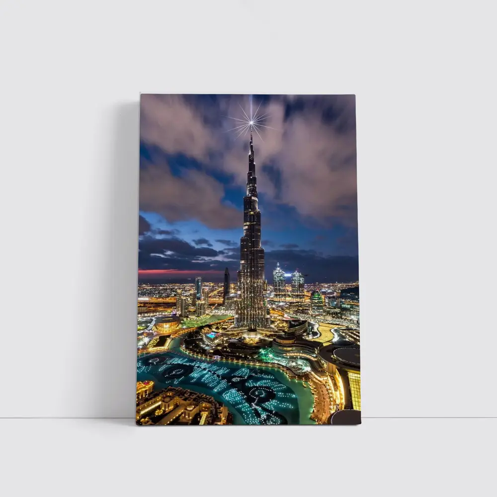 Burj Khalifa Dubai City Night Aerial View – Wall Art