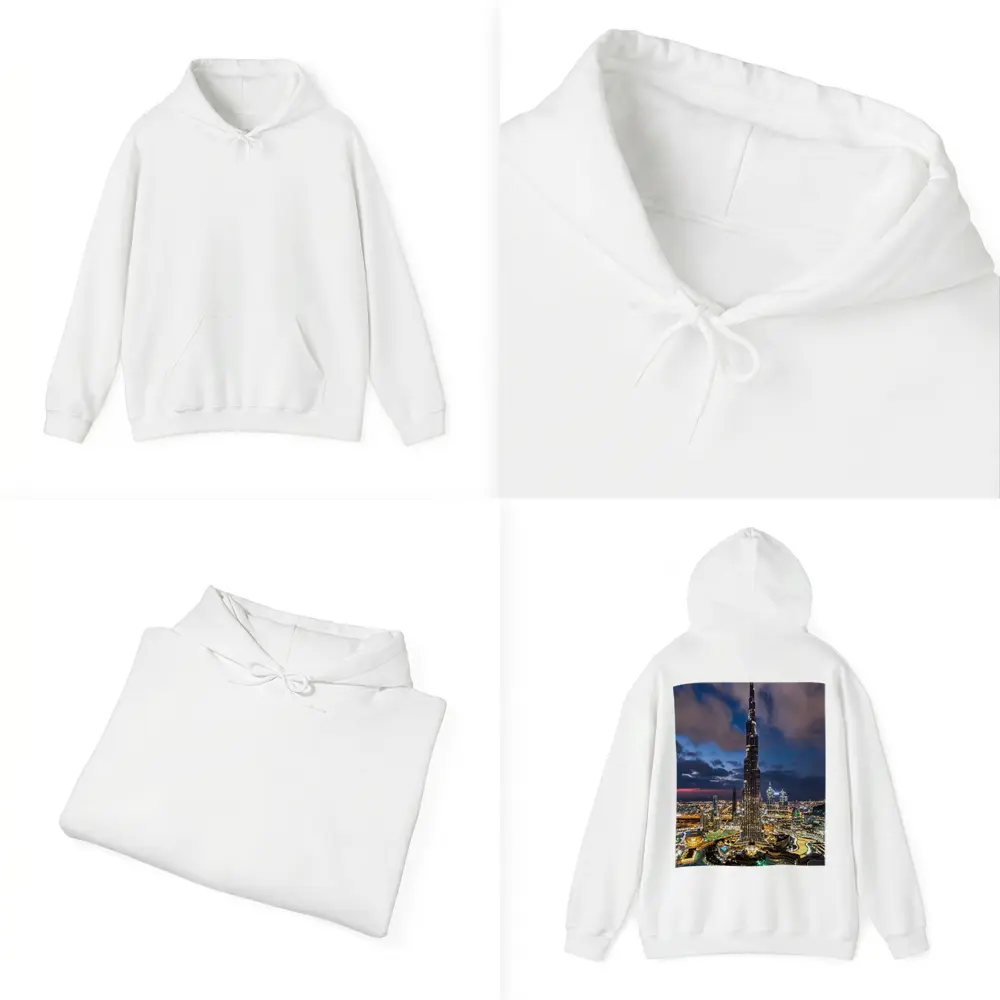 Burj Khalifa Dubai City Night Aerial View – Hoodies