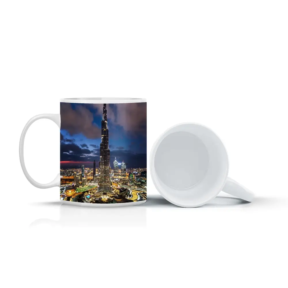 Burj Khalifa Dubai City Night Aerial View – Mugs