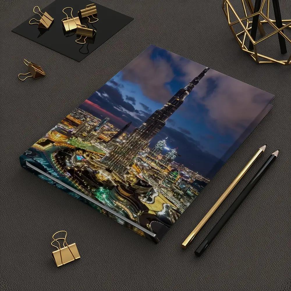 Burj Khalifa Dubai City Night Aerial View – Notebooks