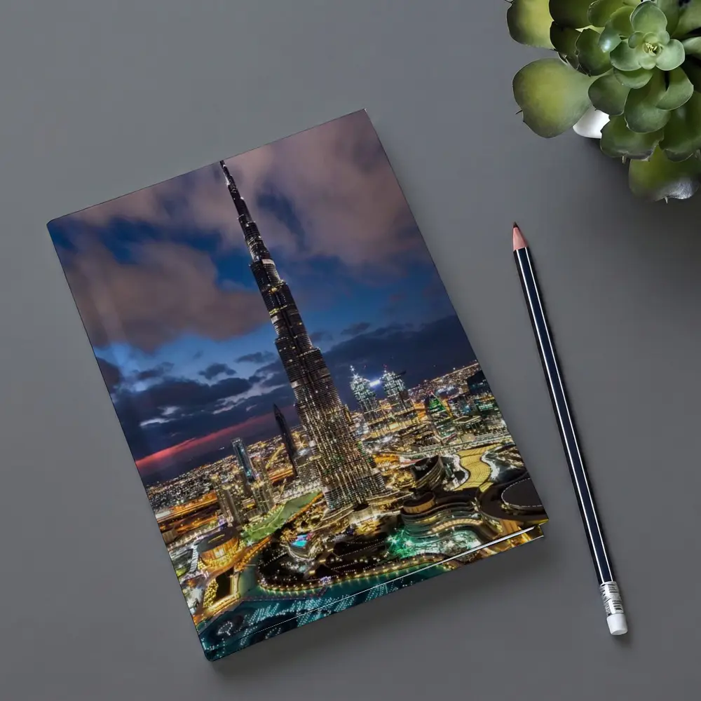 Burj Khalifa Dubai City Night Aerial View – Notebooks
