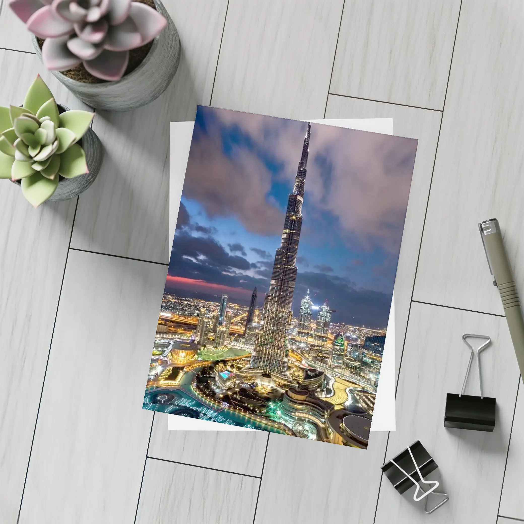 Burj Khalifa Dubai City Night Aerial View – Postcards