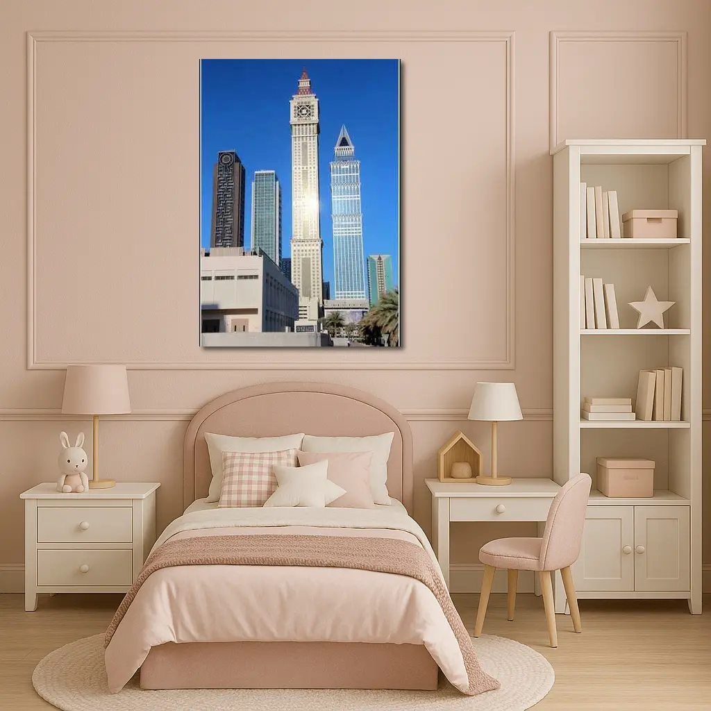 Dubai Clock Tower Skyscrapers Blue Sky – Wall Art