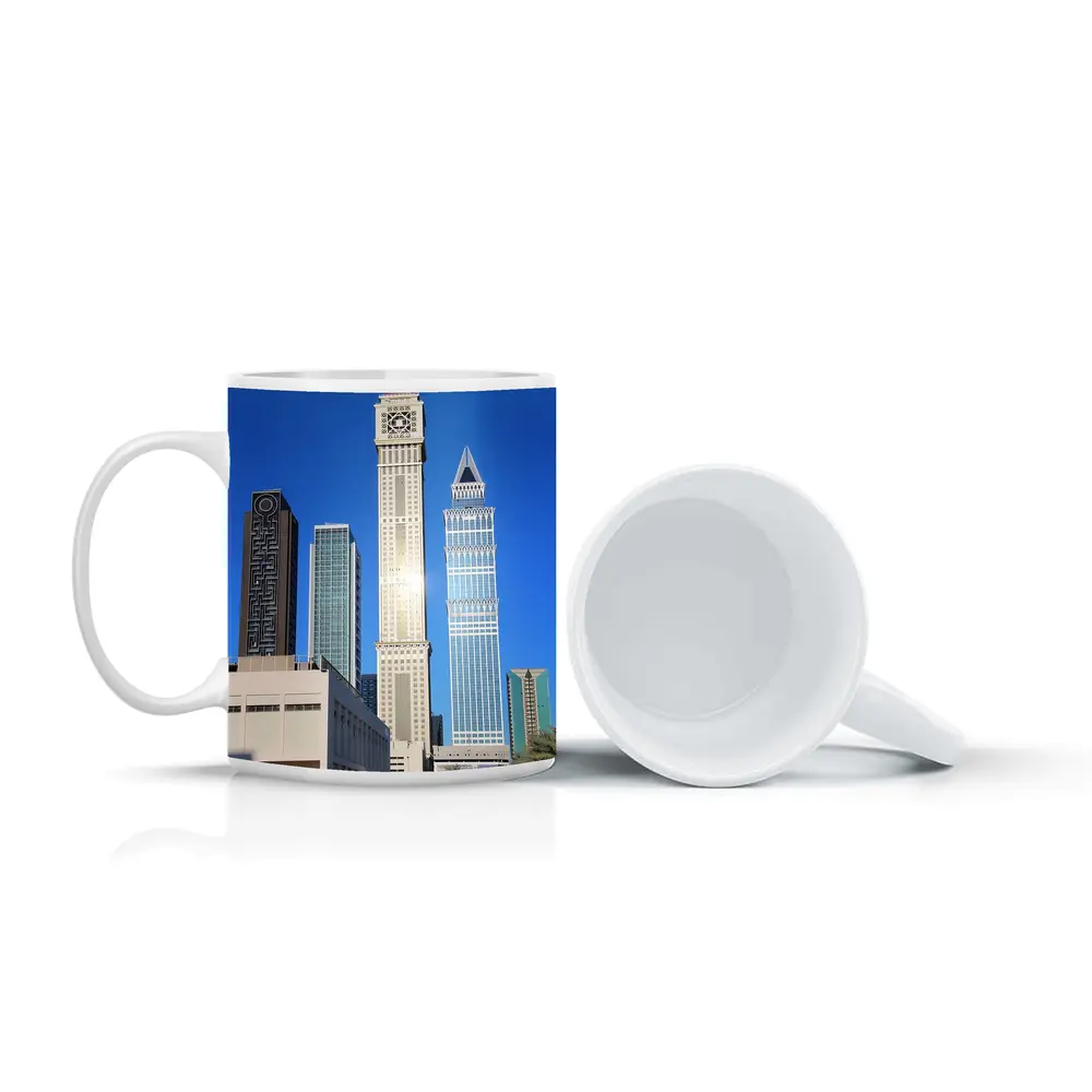 Dubai Clock Tower Skyscrapers Blue Sky – Mugs