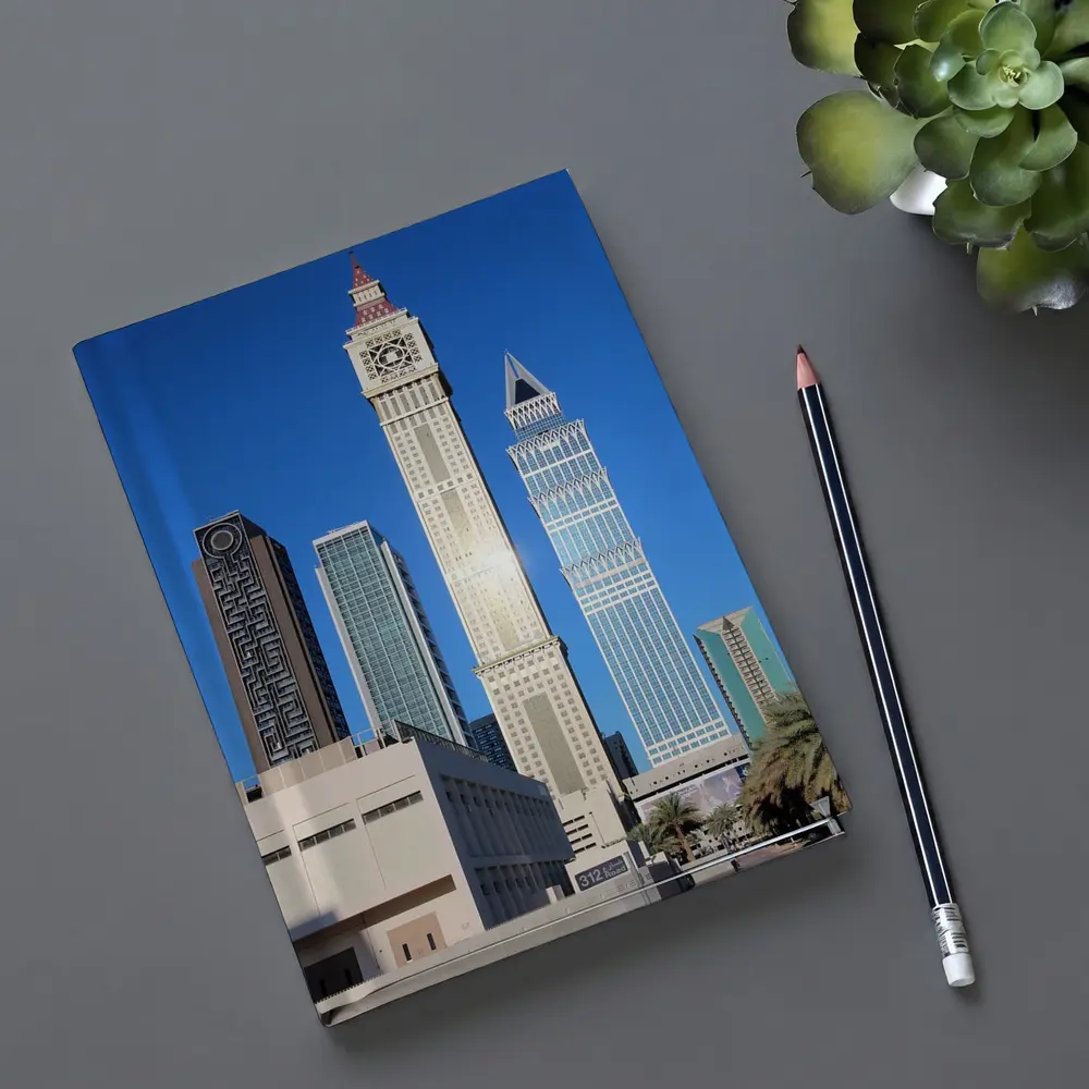 Dubai Clock Tower Skyscrapers Blue Sky – Notebooks