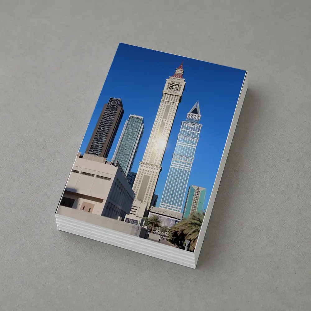 Dubai Clock Tower Skyscrapers Blue Sky – Postcards