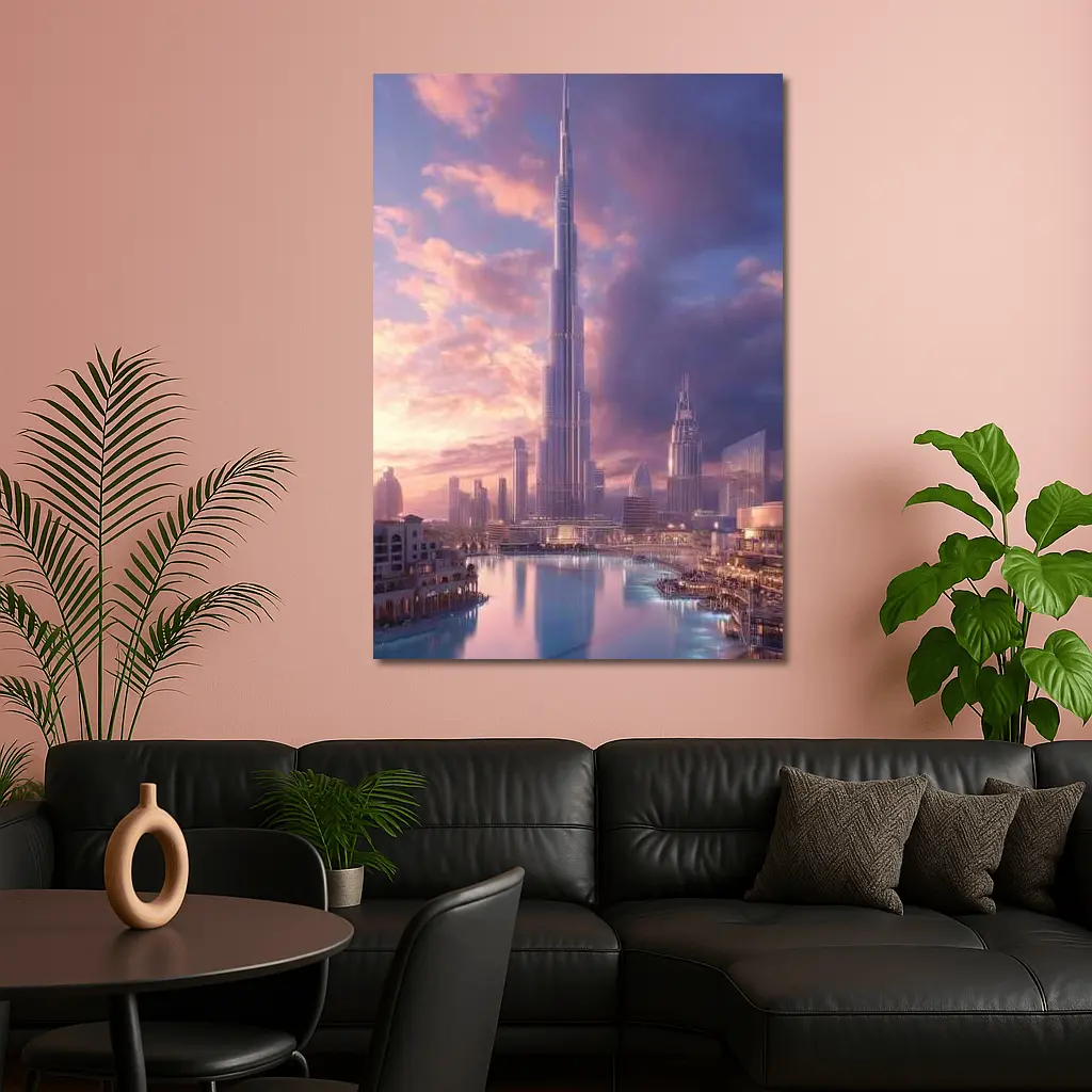 Burj Khalifa Dubai Skyline Purple Sunset – Wall Art