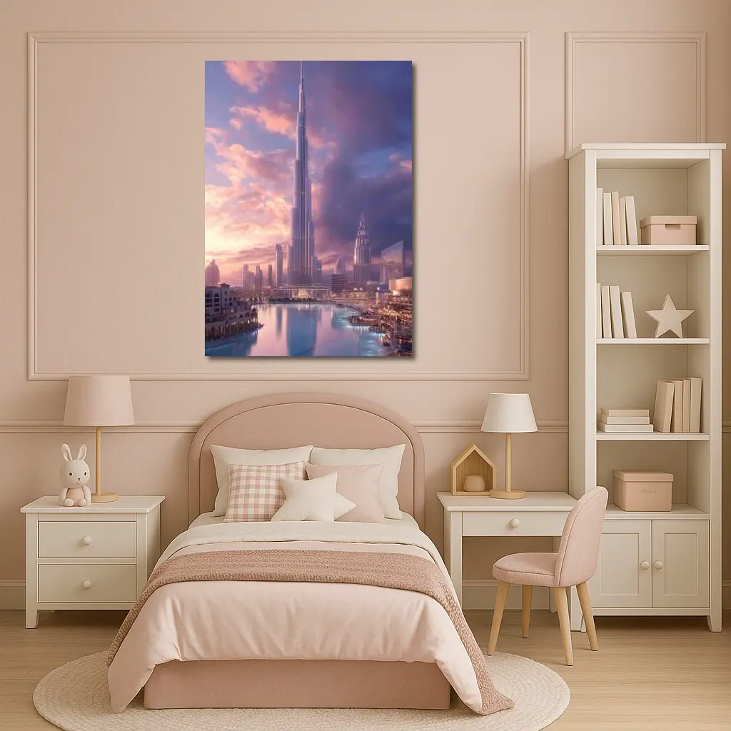 Burj Khalifa Dubai Skyline Purple Sunset – Wall Art