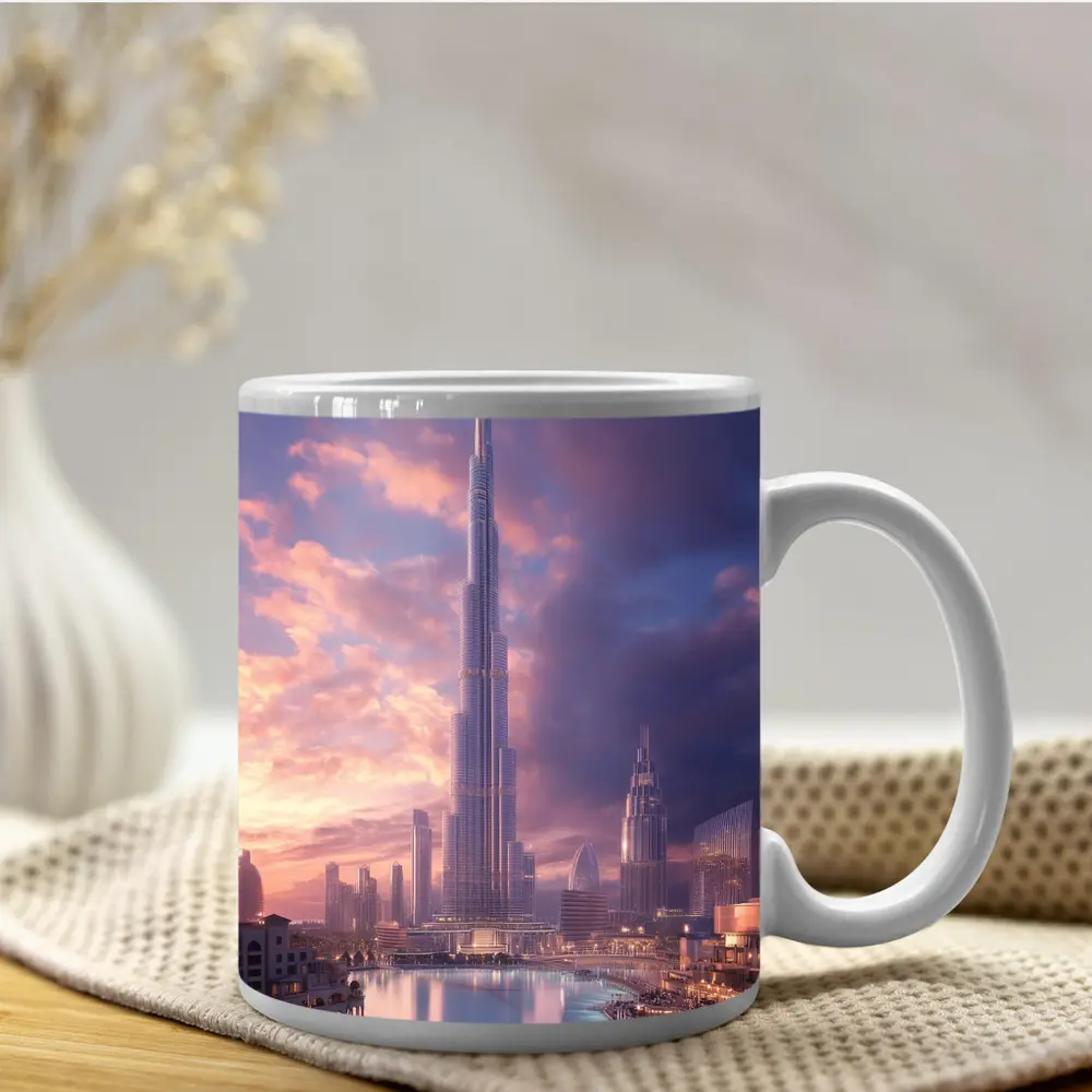 Burj Khalifa Dubai Skyline Purple Sunset – Mugs
