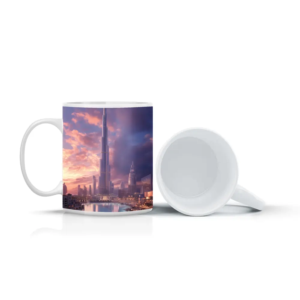 Burj Khalifa Dubai Skyline Purple Sunset – Mugs