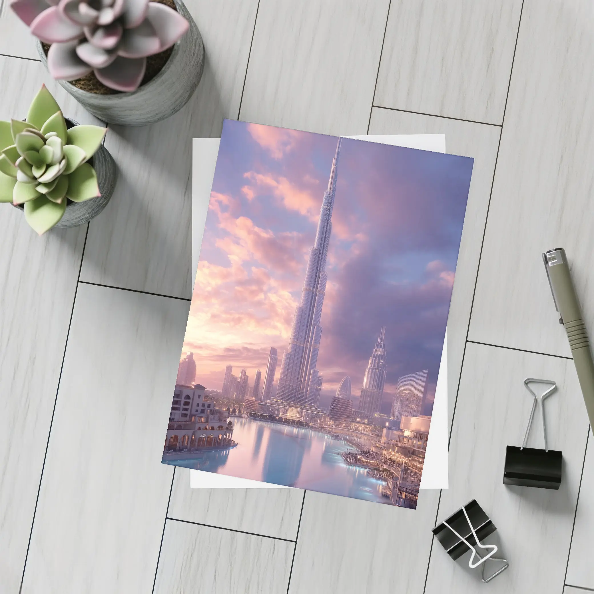 Burj Khalifa Dubai Skyline Purple Sunset – Postcards