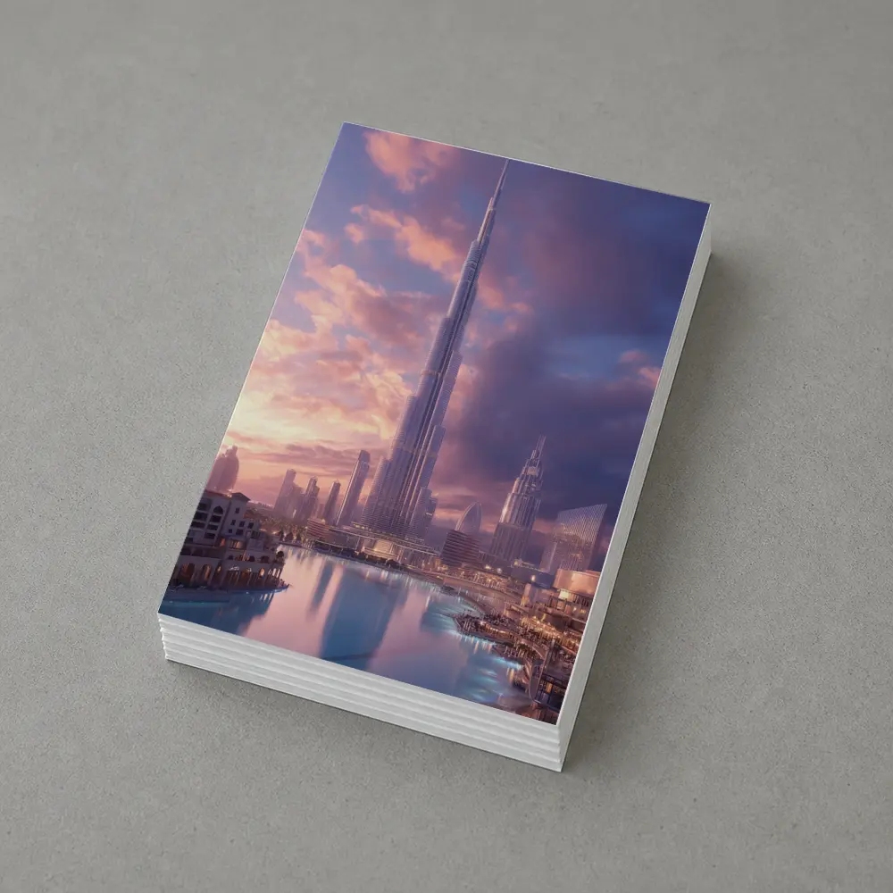Burj Khalifa Dubai Skyline Purple Sunset – Postcards