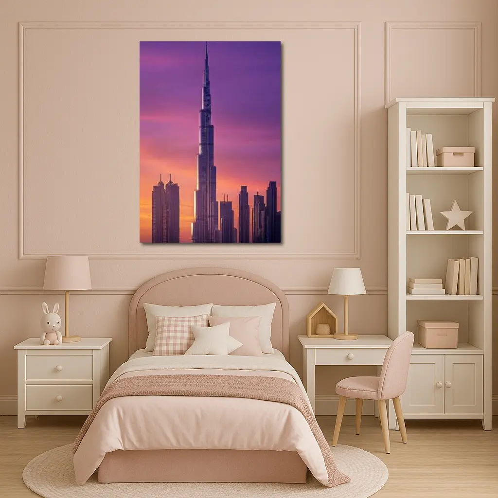 Burj Khalifa Dubai Purple Sunset Sky – Wall Art