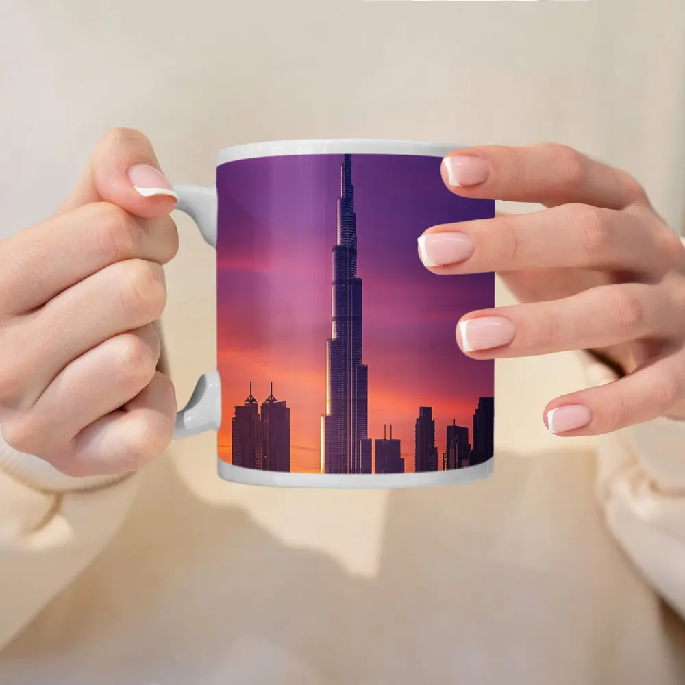 Burj Khalifa Dubai Purple Sunset Sky – Mugs