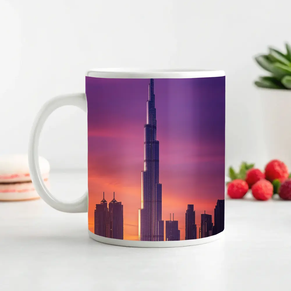Burj Khalifa Dubai Purple Sunset Sky – Mugs