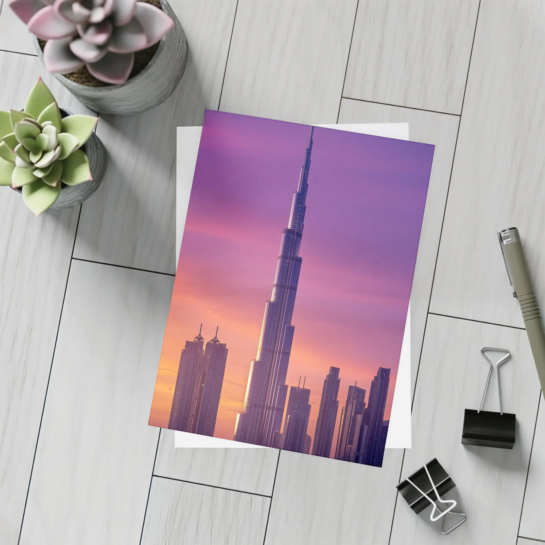 Burj Khalifa Dubai Purple Sunset Sky – Postcards