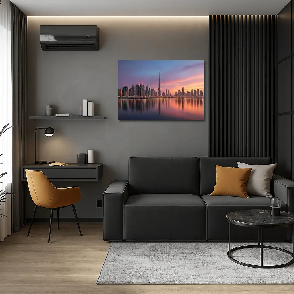 Dubai Skyline Burj Khalifa Sunset Reflection – Wall Art