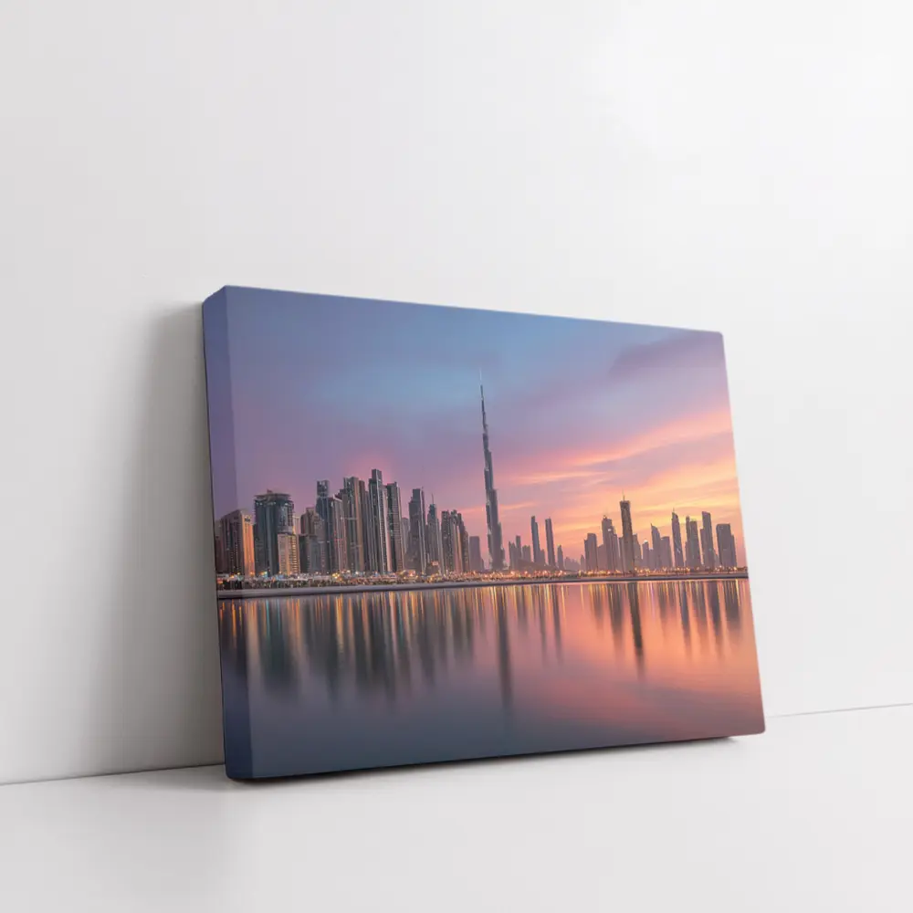 Dubai Skyline Burj Khalifa Sunset Reflection – Wall Art