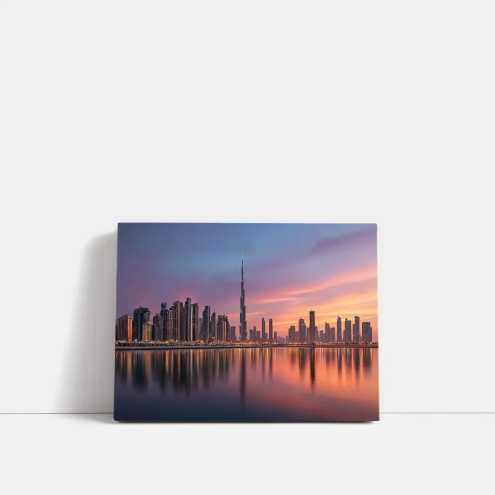 Dubai Skyline Burj Khalifa Sunset Reflection – Wall Art