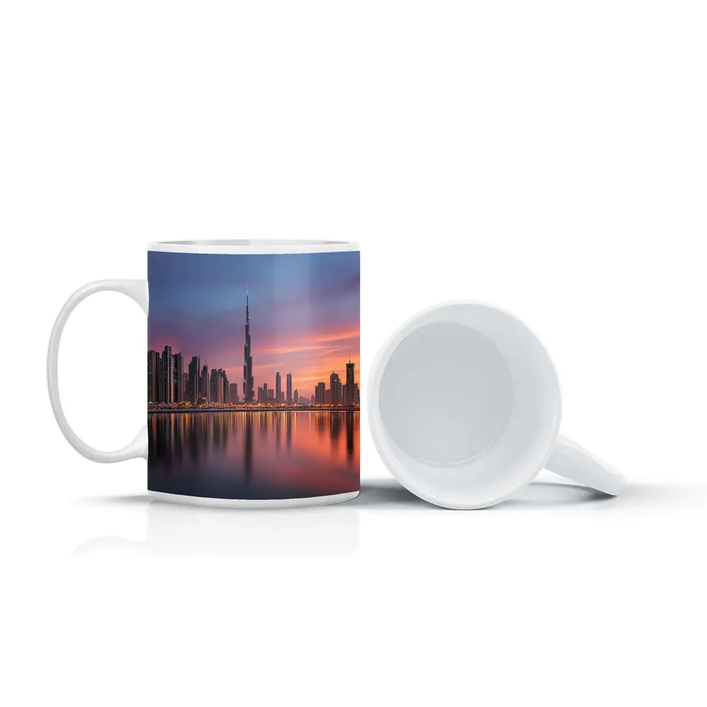 Dubai Skyline Burj Khalifa Sunset Reflection – Mugs