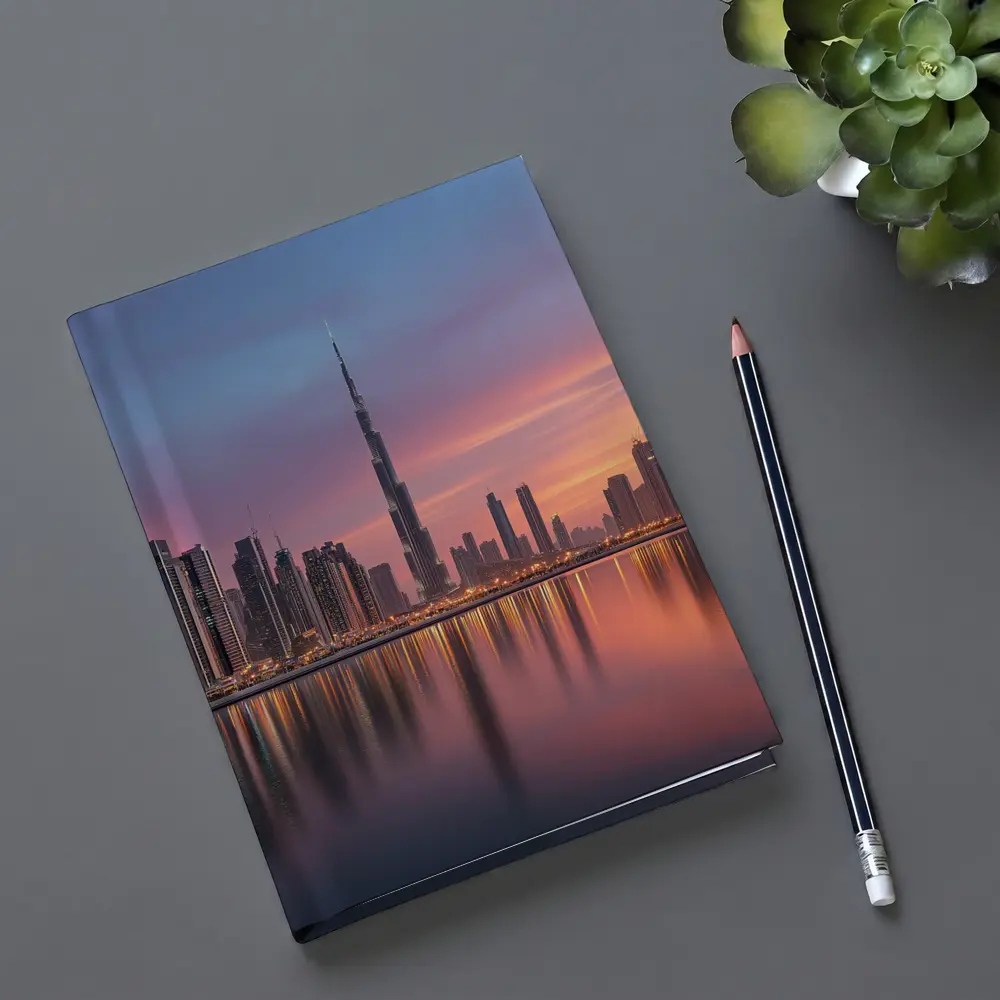 Dubai Skyline Burj Khalifa Sunset Reflection – Notebooks