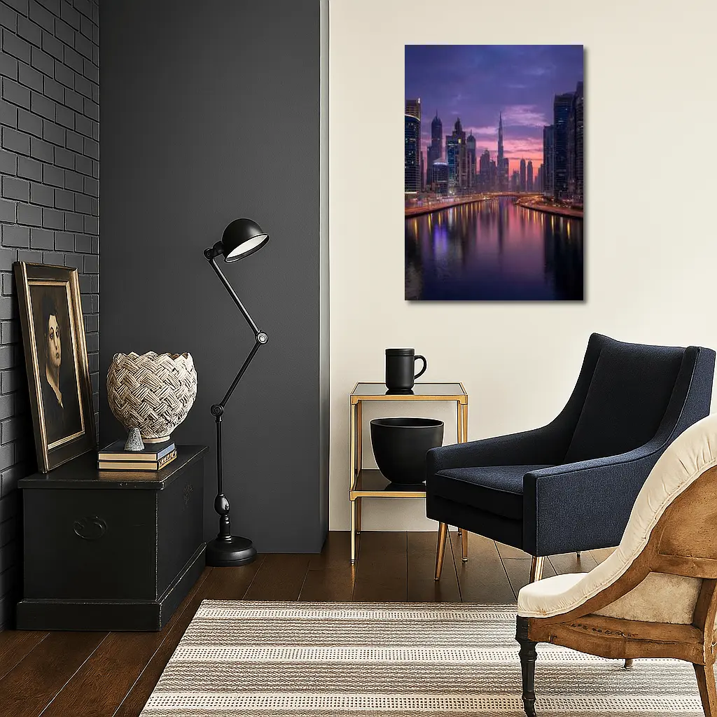 Dubai Skyline Burj Khalifa Sunset Reflection – Wall Art
