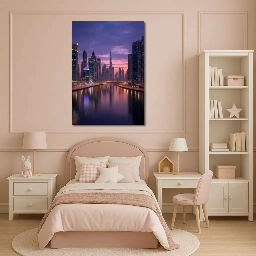 Dubai Skyline Burj Khalifa Sunset Reflection – Wall Art
