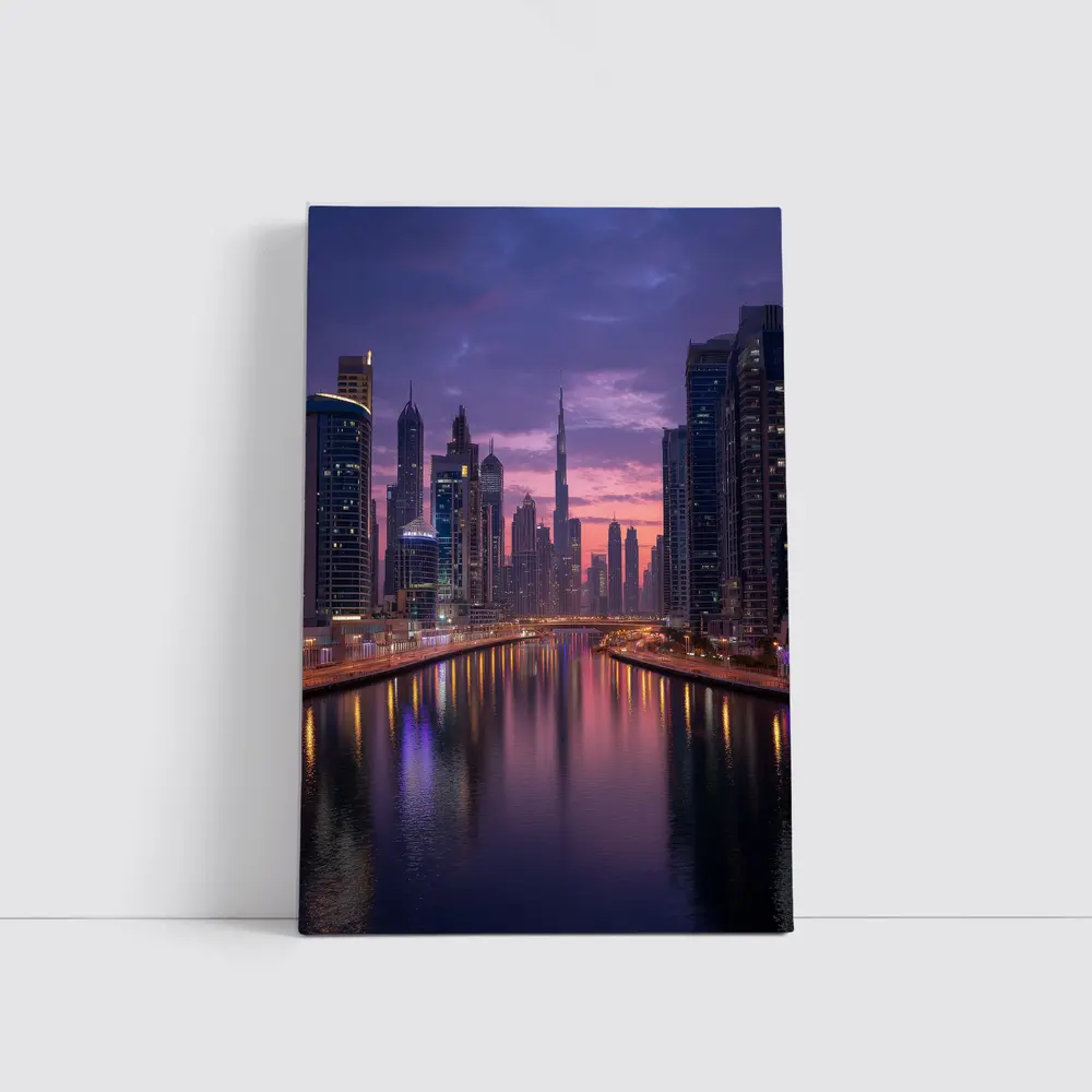 Dubai Skyline Burj Khalifa Sunset Reflection – Wall Art
