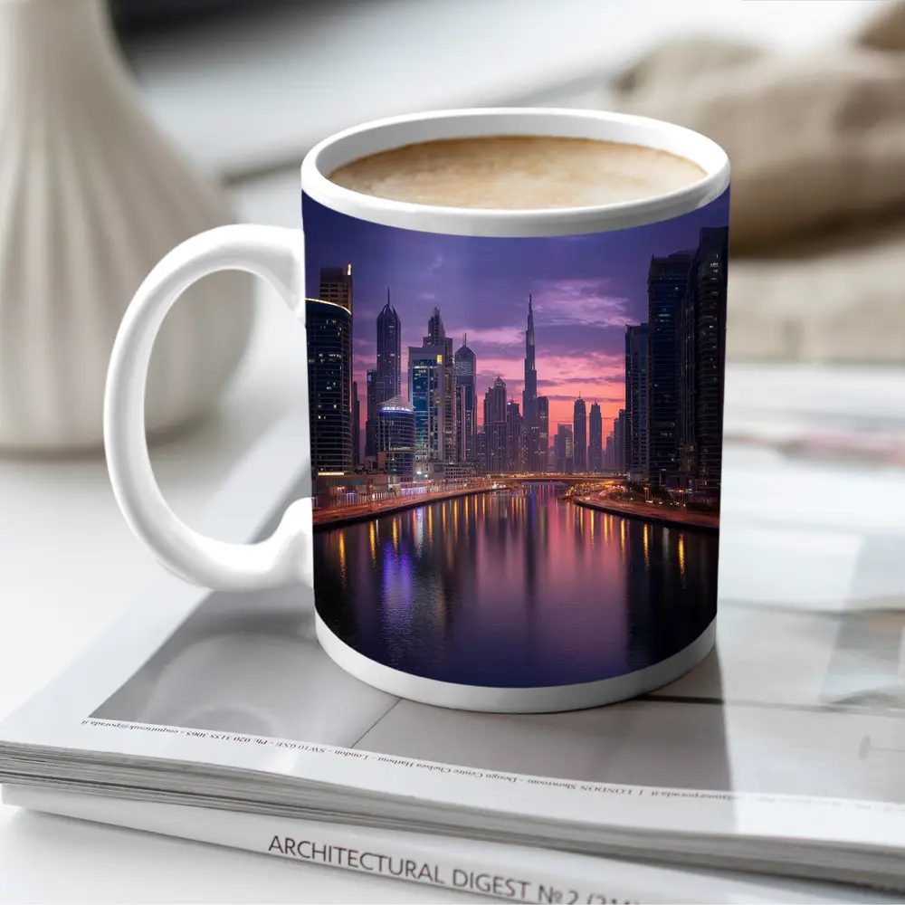 Dubai Skyline Burj Khalifa Sunset Reflection – Mugs