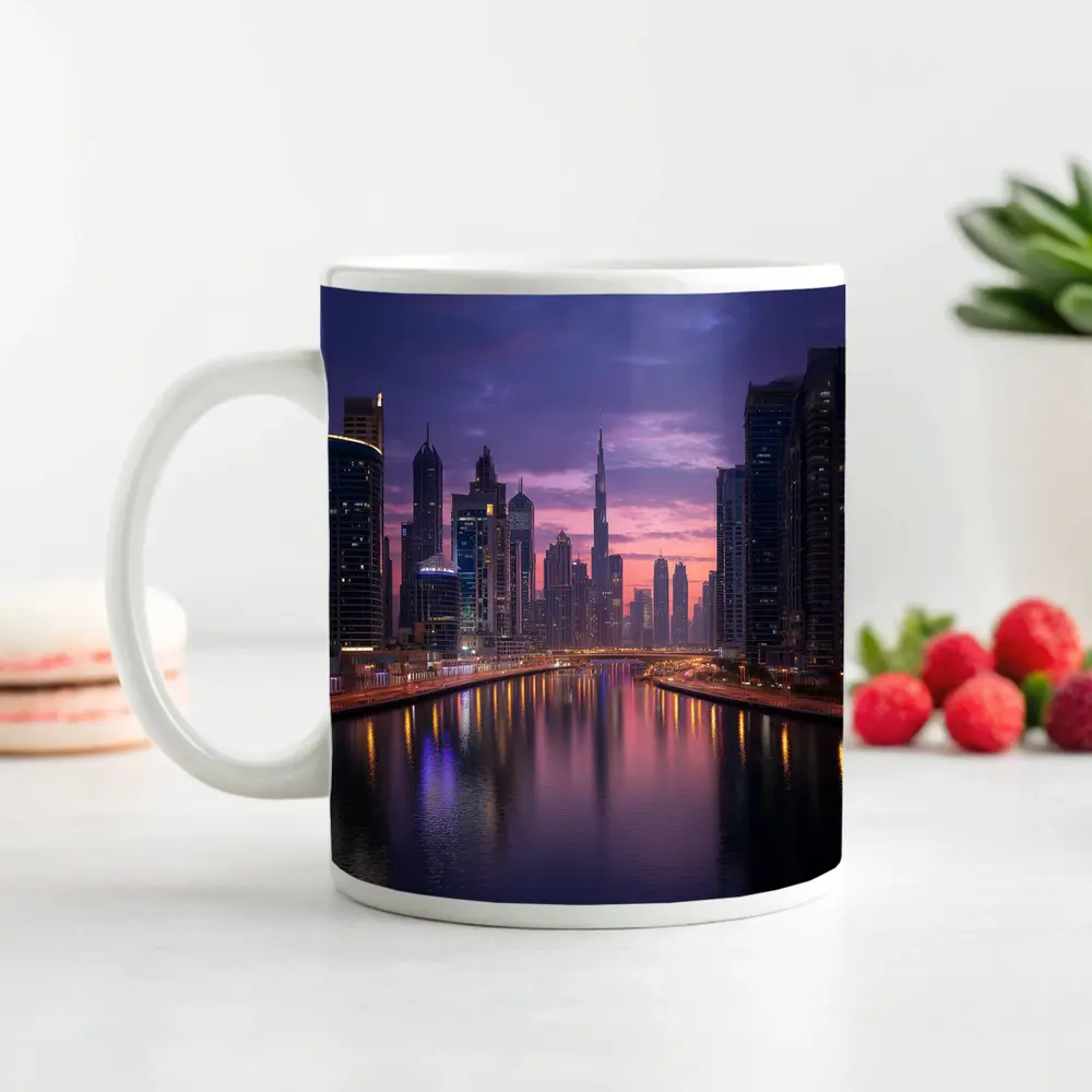 Dubai Skyline Burj Khalifa Sunset Reflection – Mugs