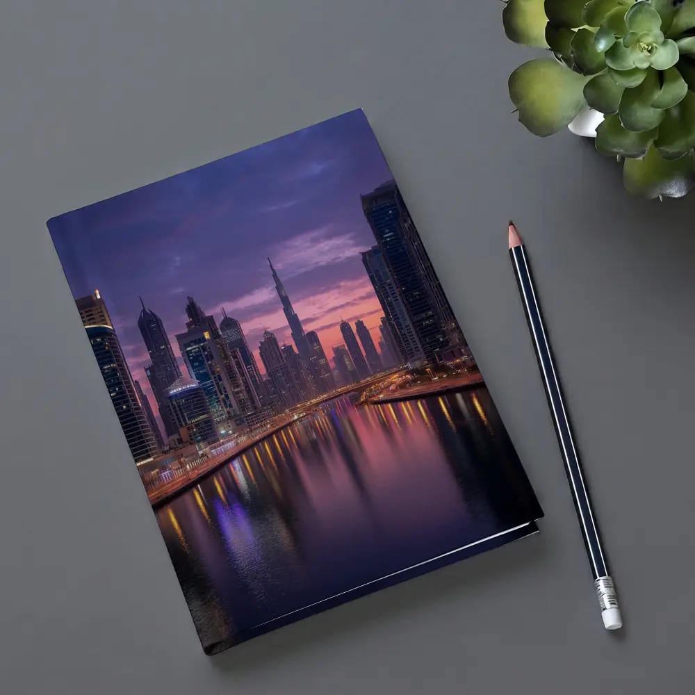 Dubai Skyline Burj Khalifa Sunset Reflection – Notebooks