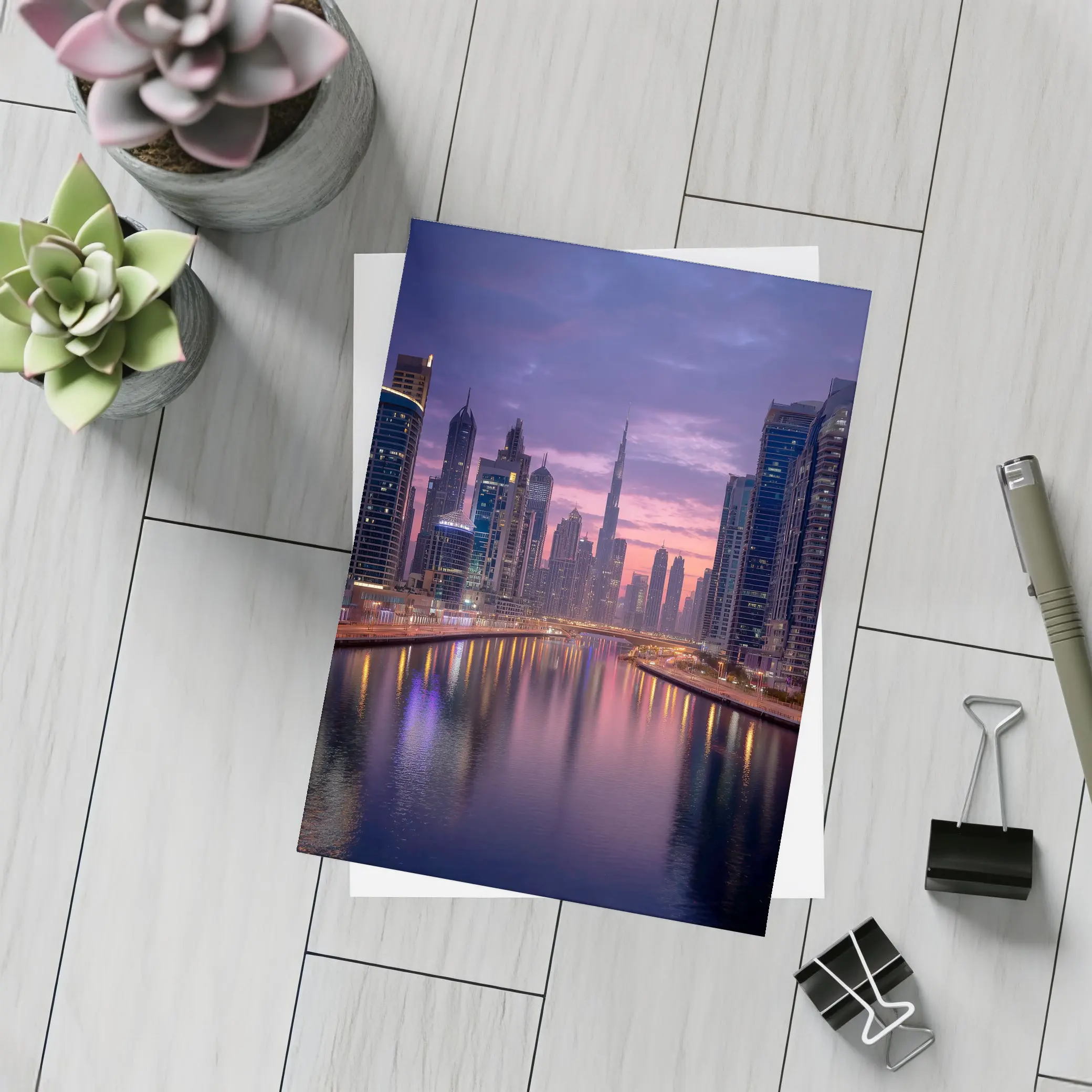 Dubai Skyline Burj Khalifa Sunset Reflection – Postcards