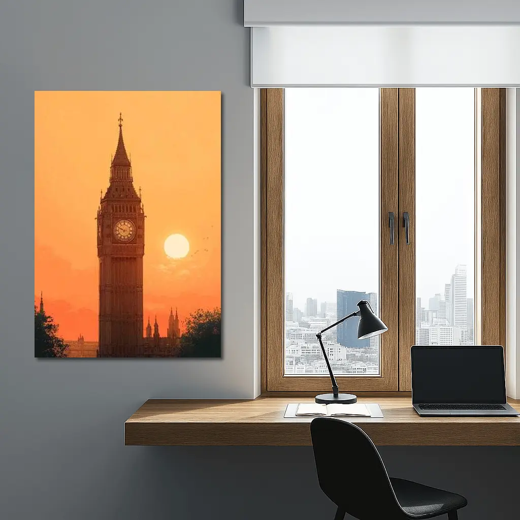 Big Ben London Sunset Orange Sky Art – Wall Art
