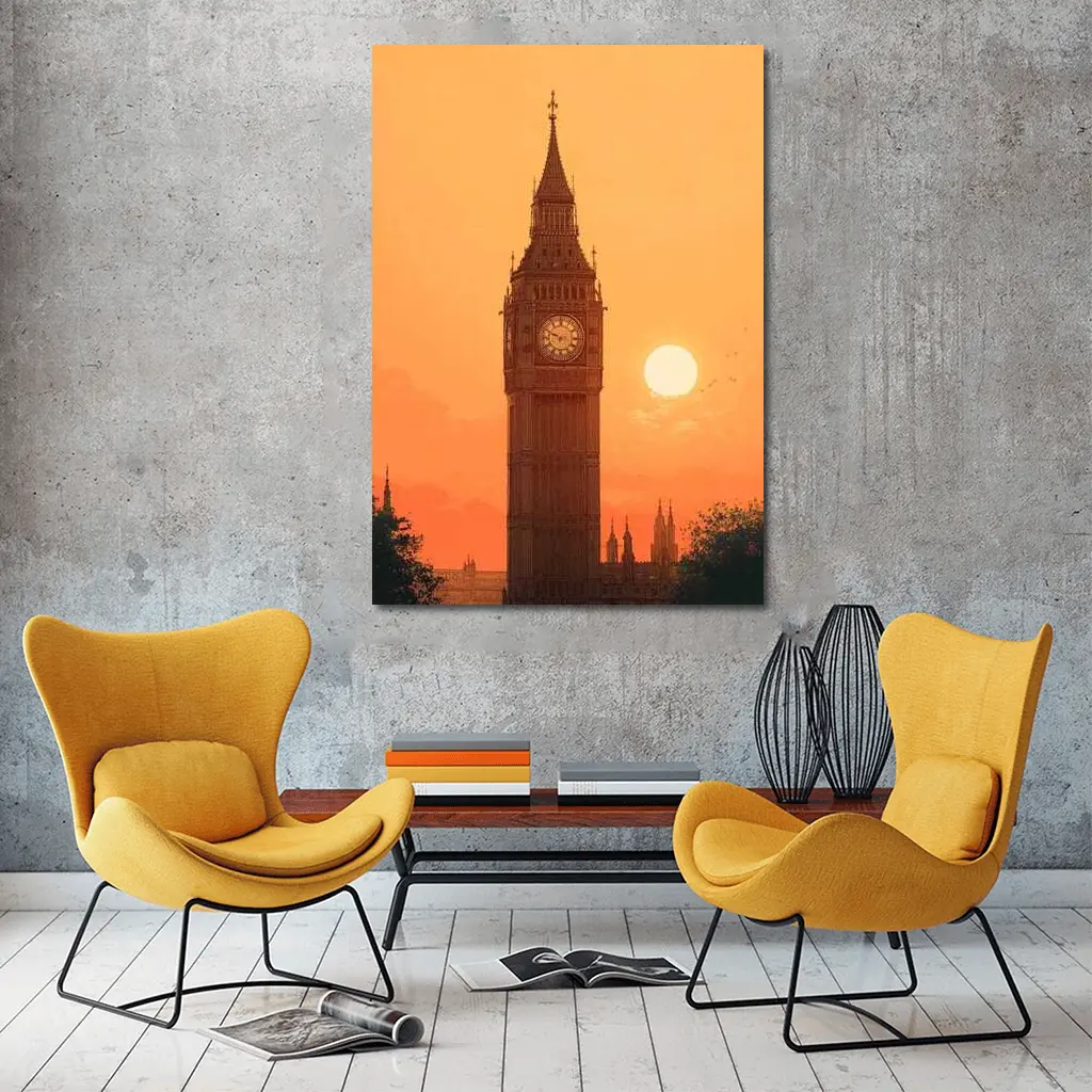 Big Ben London Sunset Orange Sky Art – Wall Art