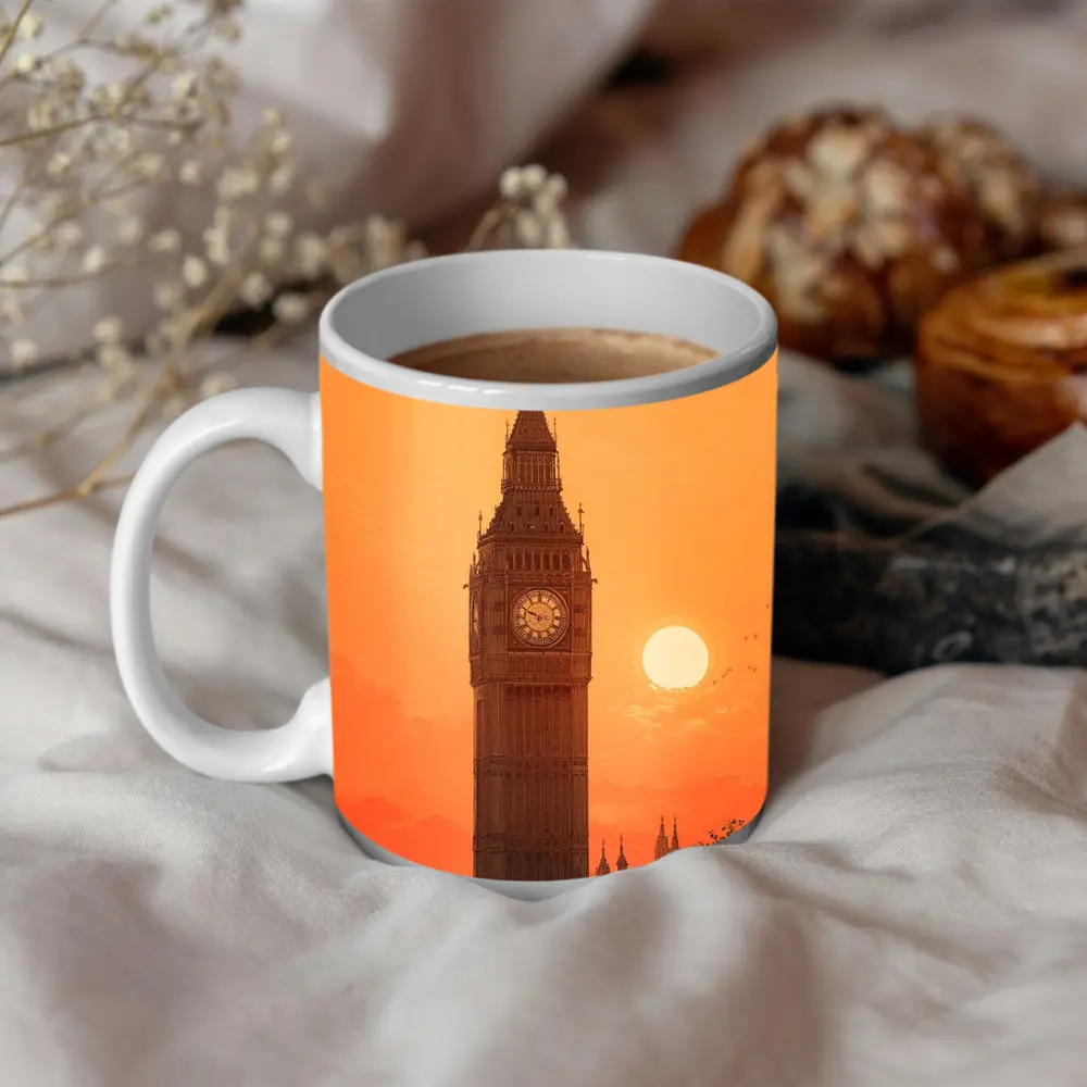 Big Ben London Sunset Orange Sky Art – Mugs